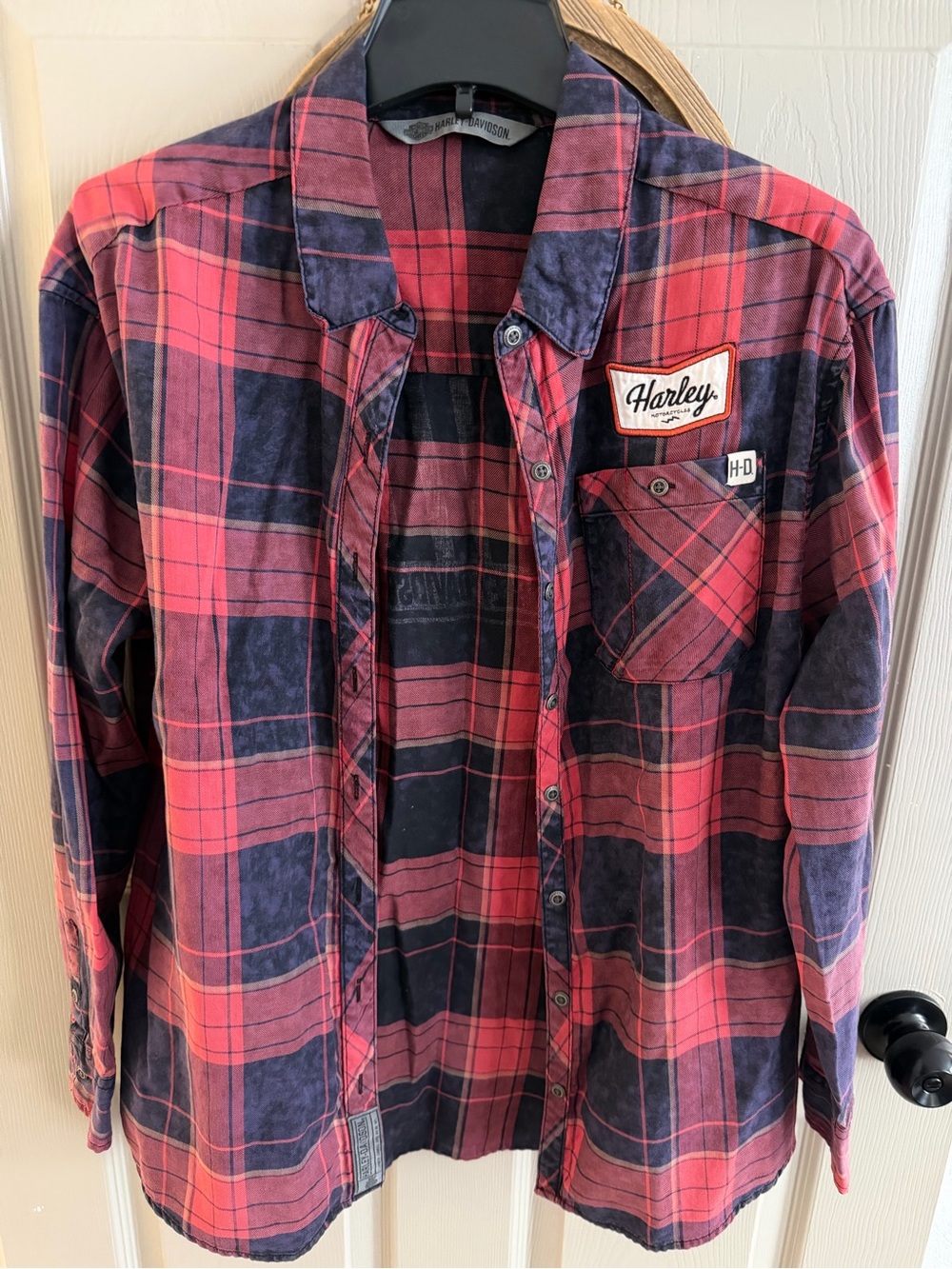 Harley-Davidson Red & Navy Plaid Button-Down Shirt